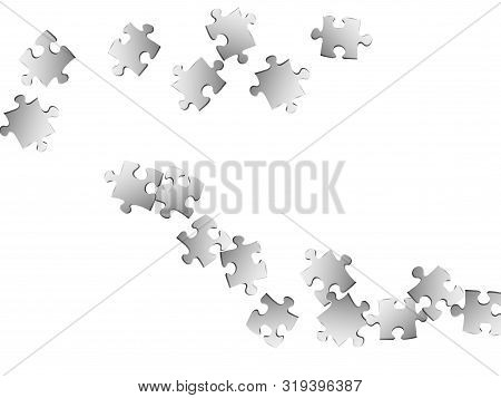 Business Mind-breaker Jigsaw Puzzle Metallic Silver Pieces Vector Background. Group Of Puzzle Pieces