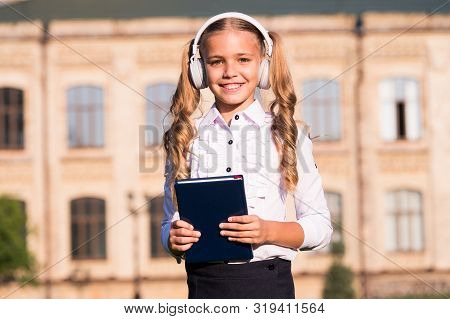 Listening School Book. Digital Technologies For Learning. Elearning And Modern Methods. Girl Cute Sc