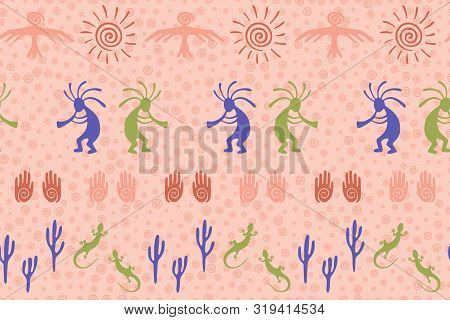 Ancient Aztec Or Mayan American Vector Ethnic Tribal Motifs Seamless Pattern. Folk Design With Trick