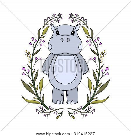 Hippopotamus Nimal Cute Child. Isolated In White Background.