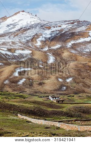 Gete village in Himalayas - highest village with electricity, water and road in the world. Spiti Valley, Himachal Pradesh