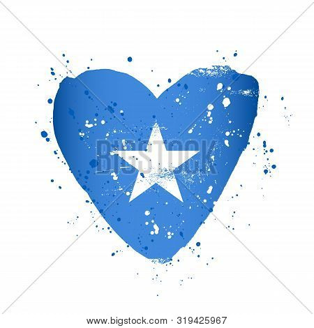 Somali Flag In The Form Of A Big Heart. Vector Illustration On A White Background. Brush Strokes Are