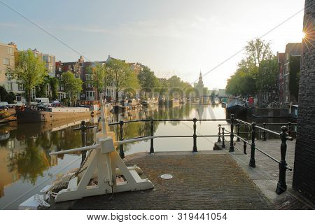 Sint Antoniesluis Lock, Overlooking Oudeschans Canal, With Reflections. Picture Taken Early Morning 