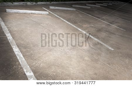 Empty Car Parking, Car Parking Lot With White Mark, Parking Lane Outdoor In Public Park.