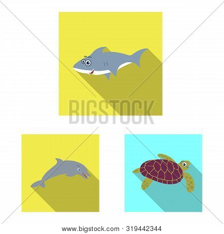Vector Illustration Of Sea And Animal Sign. Collection Of Sea And Marine Vector Icon For Stock.