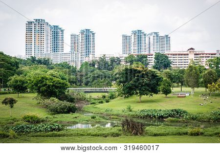 Singapore Neighborhood Park View, Surrounding The Park Is Residential Building