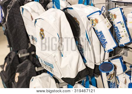 Madrid, Spain - 25 March, 2018: Official Clothing Store And Sports Attributes For Fans Real Madrid F