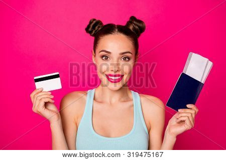 Pretty Lady Cool Resort Tickets Hands Satisfied Suitable Online Buying Wear Casual Outfit Isolated P