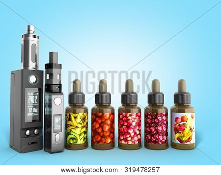 Electronic Cigaretts Device Box Mod To Smokeless Smoking 3d Render On Blue Gradient