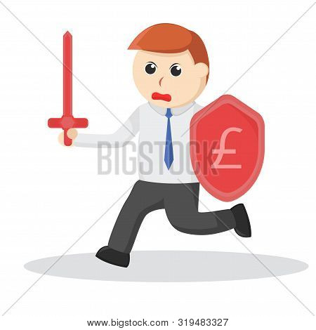 Man With Sword.and Poundsterling Shield Design Illustration