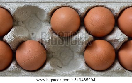 Chicken Eggs In A Box. Fresh Eggs In A Package.