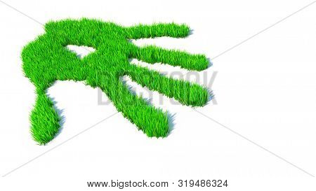 Concept or conceptual green grass handprint isolated on white background. A metaphor for ecology, environment, recycle, nature conservation,  pring or protection against global warming 3d illustration