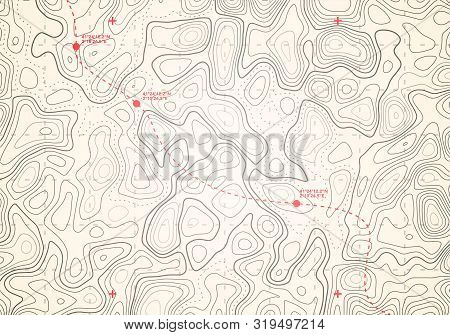Vector Illutration Vintage Detailed Contour Topographic Map. Abstract Retro Outline Background.