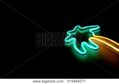 Palm Tree Neon Sign Lighting Palm Lamp Modern Minumal Black Background Horizontal