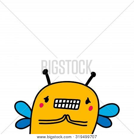 Yellow Insect Apologizing Sorry Hand Drawn Vector Illustration In Cartoon Style