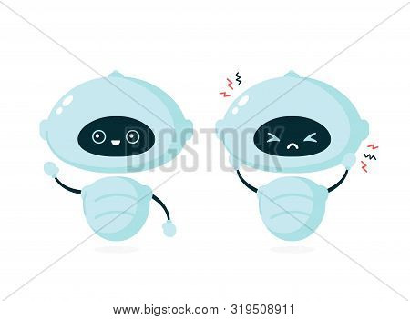 Cute Smiling Happy And Sad Angry Robot, Bot. Vector Modern Flat Cartoon Character Illustration.isola