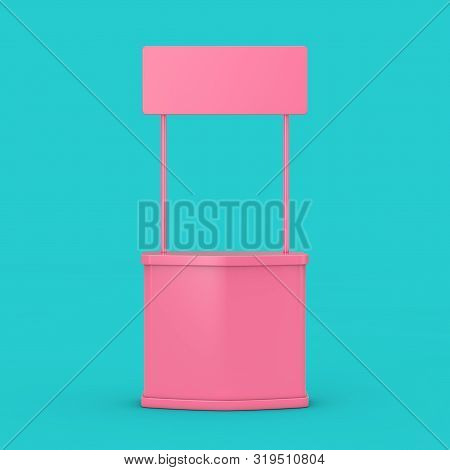 Blank Pink Exhibition Advertising Promotion Stand Mock Up Duotone On A Blue Background. 3d Rendering