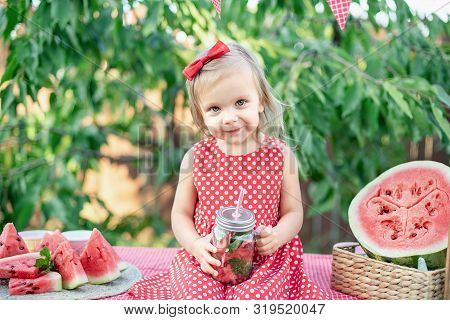 Watermelon Lemonade With Ice And Mint As Summer Refreshing Drink In Jars.