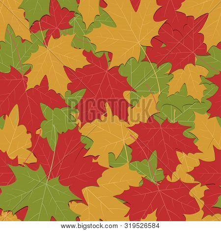 Seamless Pattern With Maple Leaves In Autumn Colors. Vector Illustration