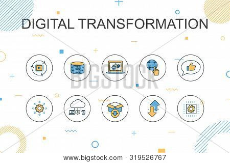 Digital Transformation Trendy Infographic Template. Thin Line Design With Digital Services, Internet