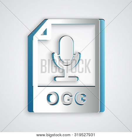 Paper Cut Ogg File Document. Download Ogg Button Icon Isolated On Grey Background. Ogg File Symbol. 