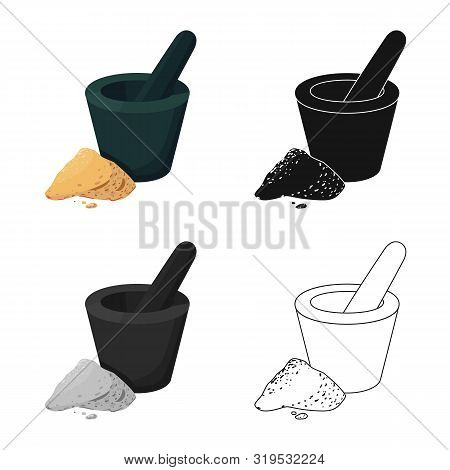 Vector Design Of Mortar And Ginger Sign. Set Of Mortar And Zingiber Stock Symbol For Web.