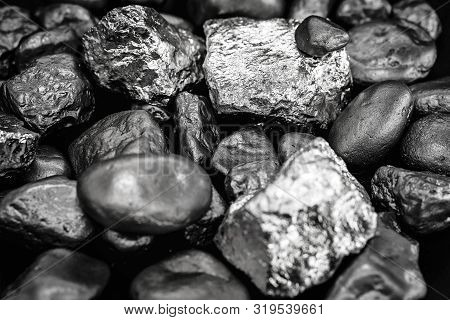 Silver Nuggets, Pile Of Gems. Luxury Or Mining Concept.