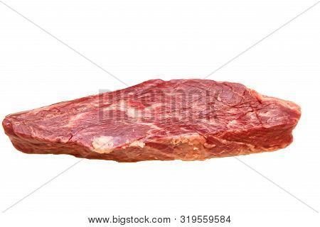 Steak Bottom Sirloin Flap Meat (bavet) Of Marbled Beef On A White Background