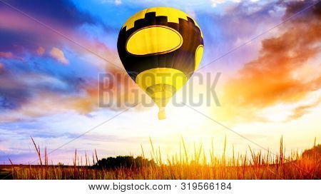 Hot Air Balloon Ride . Romance Of The Flight . Hot Air Balloon Ride . Hot Air Balloons Flies In Blue