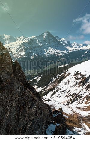 Alps Mountain At Grindelwald Switzerland , Looking From Sky Cliff Walk On First Peak