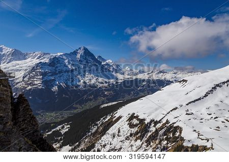 Alps Mountain At Grindelwald Switzerland , Looking From Sky Cliff Walk On First Peak