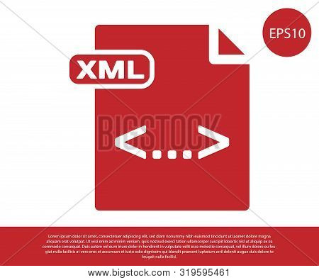 Red Xml File Document. Download Xml Button Icon Isolated On White Background. Xml File Symbol. Vecto