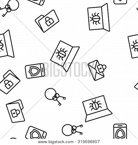 Cyber Security Vector Seamless Pattern Contour Illustration