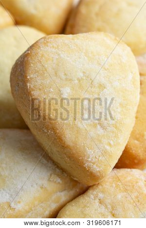 Homemade Heart-shaped Shortbread, Placed Vertically, Occupies The Whole Space, Beautiful Picture Of 
