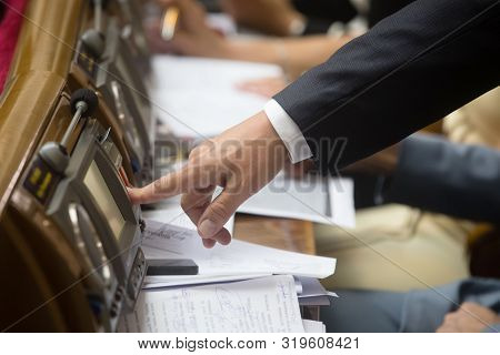 Kyiv, Ukraine - Aug. 29, 2019: Working Moments During The Session Of The Verkhovna Rada Of Ukraine O
