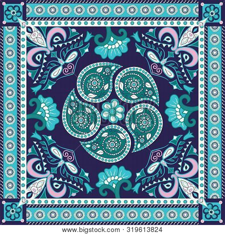 Vector Backround With Ethnic Indian Kalamkari Ornament. Floral Paisley Decorative Pattern. Ornamenta