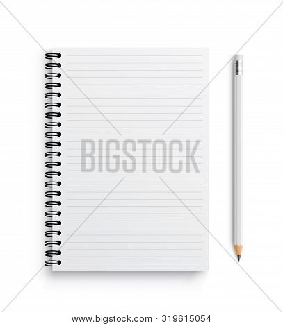 Realistic Vector Notebook And White Pancil. Front View. - Stock Vector.