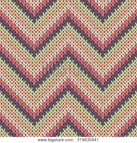 Macro Zigzag Chevron Stripes Knit Texture Geometric Vector Seamless. Carpet Knit Effect Ornament. No
