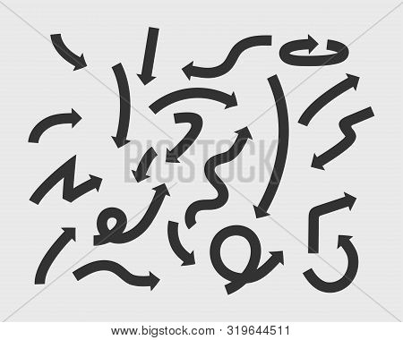 Collection Arrows Vector Background Black And White Symbols. Different Arrow Icon Set Circle, Up, Cu