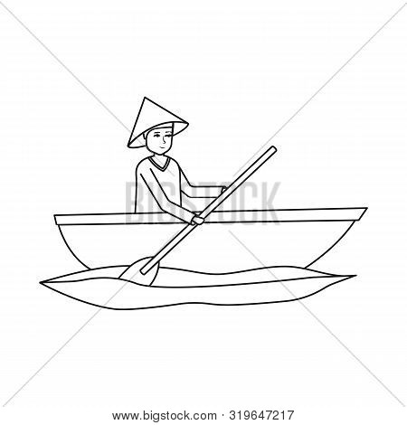 Vector Illustration Of Boat And Vietnamese Icon. Set Of Boat And Hat Vector Icon For Stock.