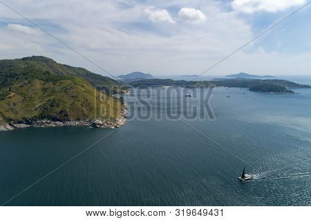 Aerial View Drone Shot Of Laem Krating Viewpoint New Landmark In Phuket Thailand,near Promthep Cape,