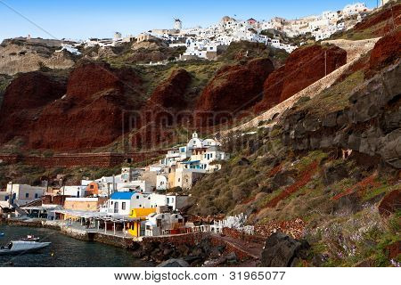 Ostrov Santorini vesnici Oia v Řecku
