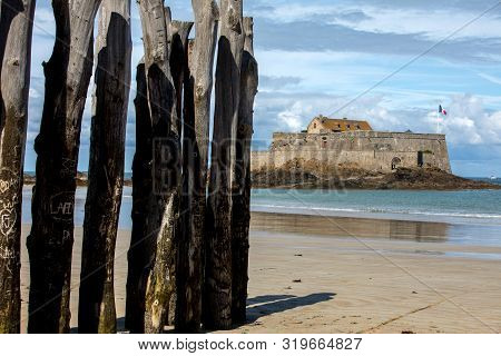 View Of The Fort National In Saint Malo A Tidal Island In The English Channel At High Tide. Brittany