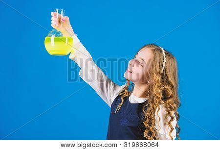 Science Research In Lab. Small School Girl. Child Study Bilogy Lesson. Back To School. Education And