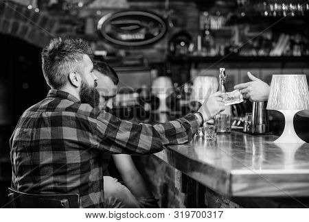 Men Relaxing At Bar. Friendship And Leisure. Friday Relaxation In Bar. Friends Relaxing In Pub. Orde