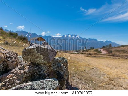 Sacred Valley, Peru - 05/21/2019: The Inescapable Snow Peaked Andes Mountains In The Sacred Valley O