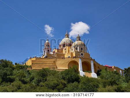 San Andres Cholula, Mexico, September 30, 2018 - Beautiful Shrine Of Our Lady Of Remedies At Sunny D