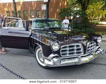 July 14, 2019, Chicago, Il, 1956 Blue Chrysler Imperial Clasic Car At An Auto Show