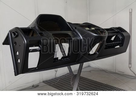 Painting And Drying In Professional Box Of Car Interior Part Dashboard After Paint In The Vehicle Re