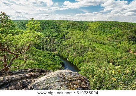 Nice View To Valley With River Dyje, Forest And Rock, National Park Podyji, Czech Republic